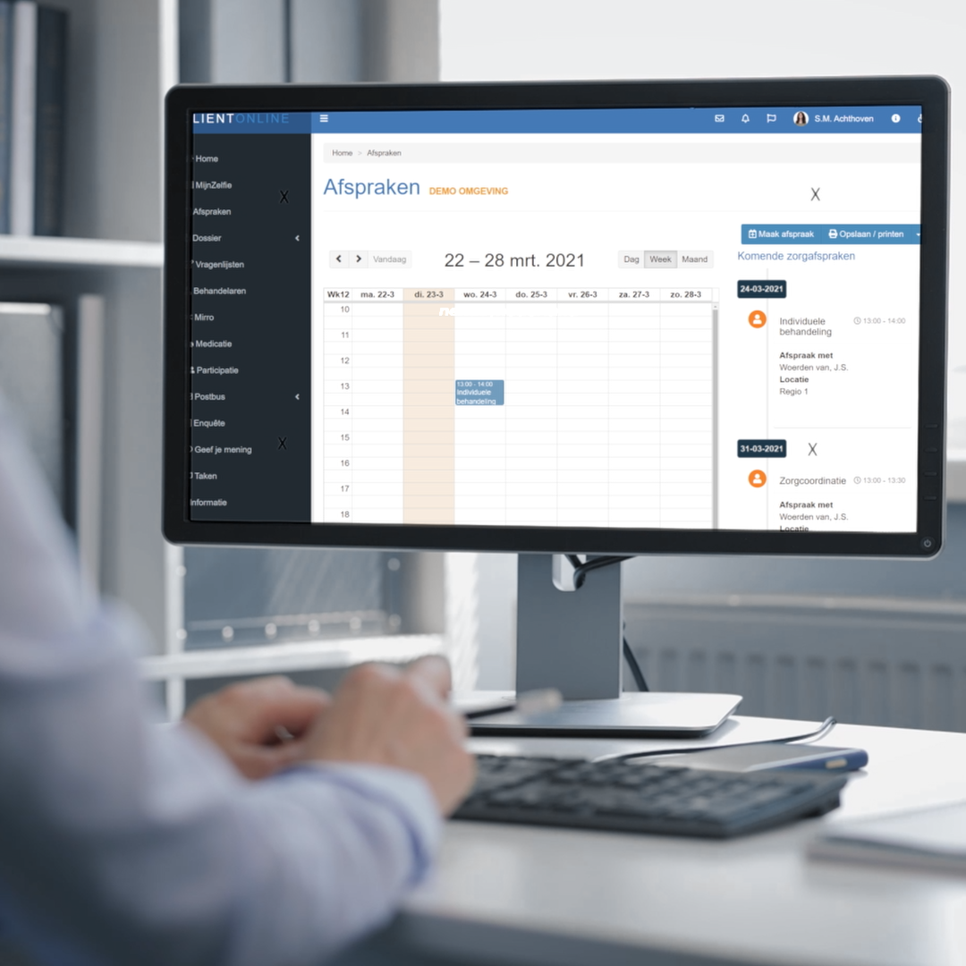 ClientOne scherm met afspraken ClientOne scherm met afspraken